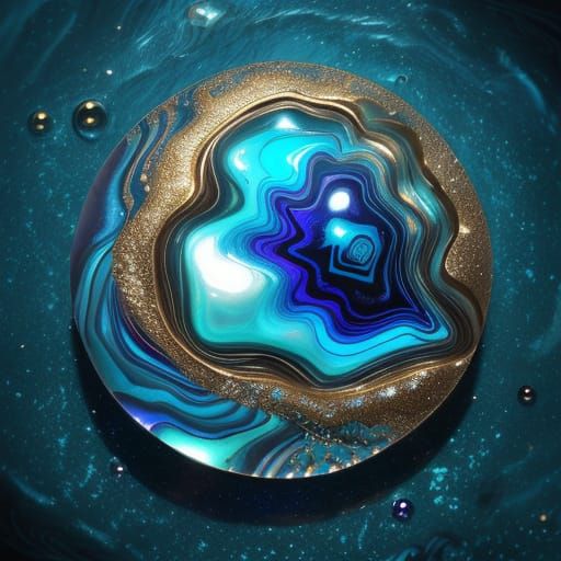 Vibrant Macro Art of Iridescent Bubbles and Abalone Shell