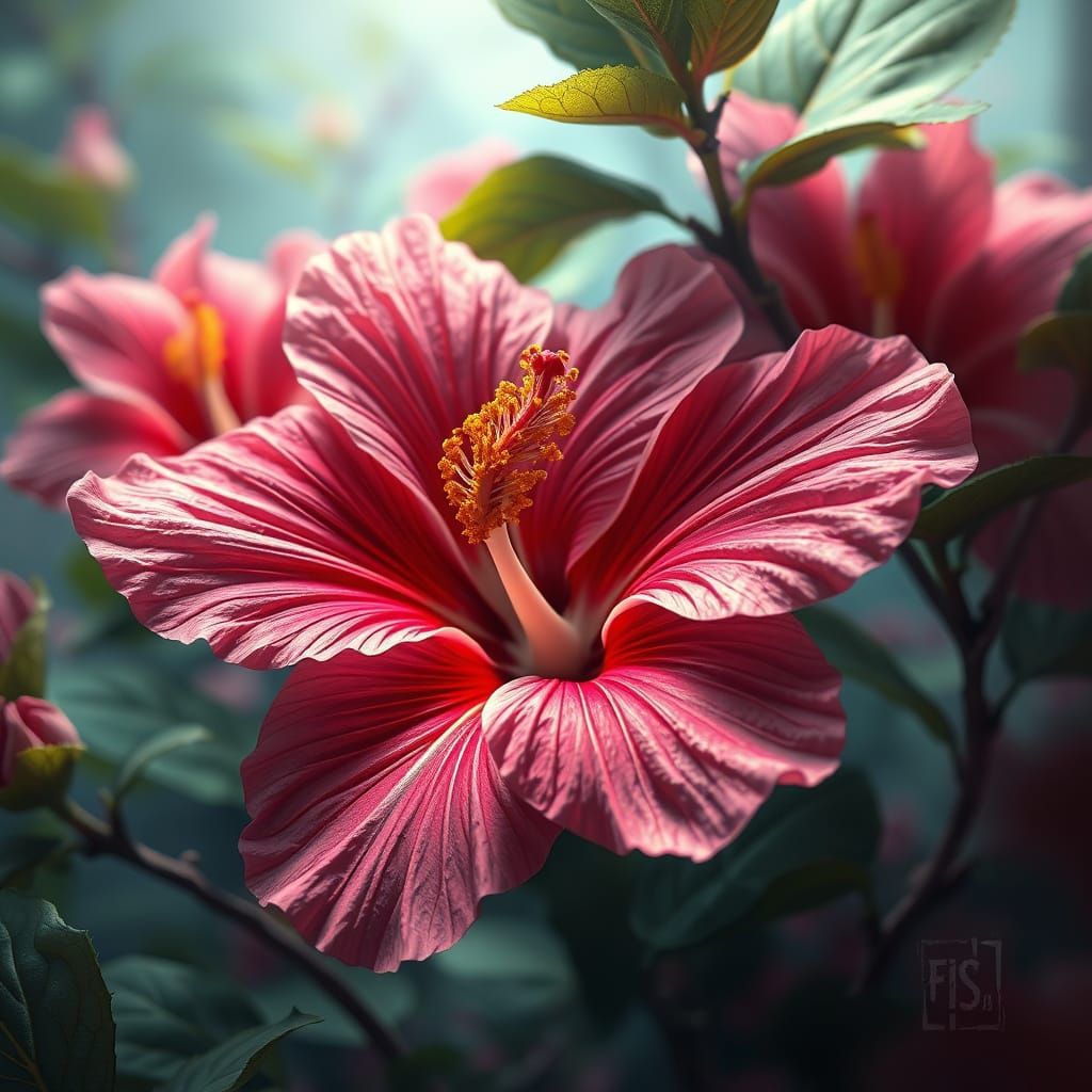 Detailed Hibiscus Flowers in Fantasy Concept Art