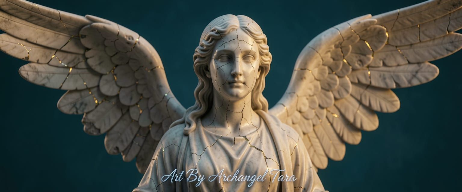 Fractured Marble Angel Statue with Delicate Cracks