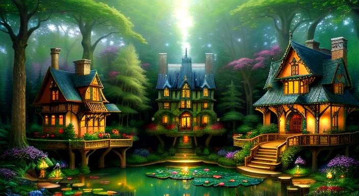 Art Nouveau Tree Houses in Forest Setting