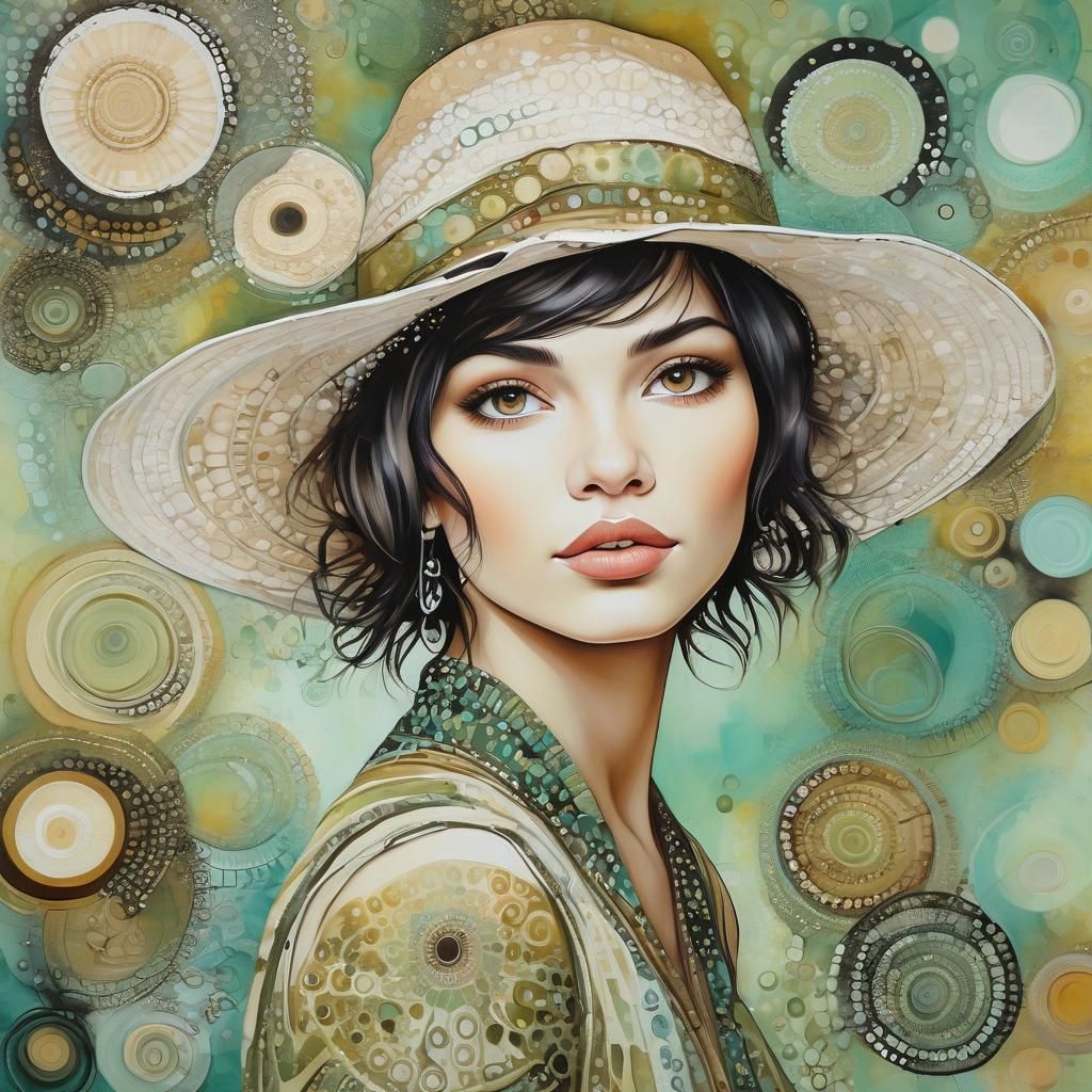 Woman in Hat: Aboriginal Dot Art Portrait