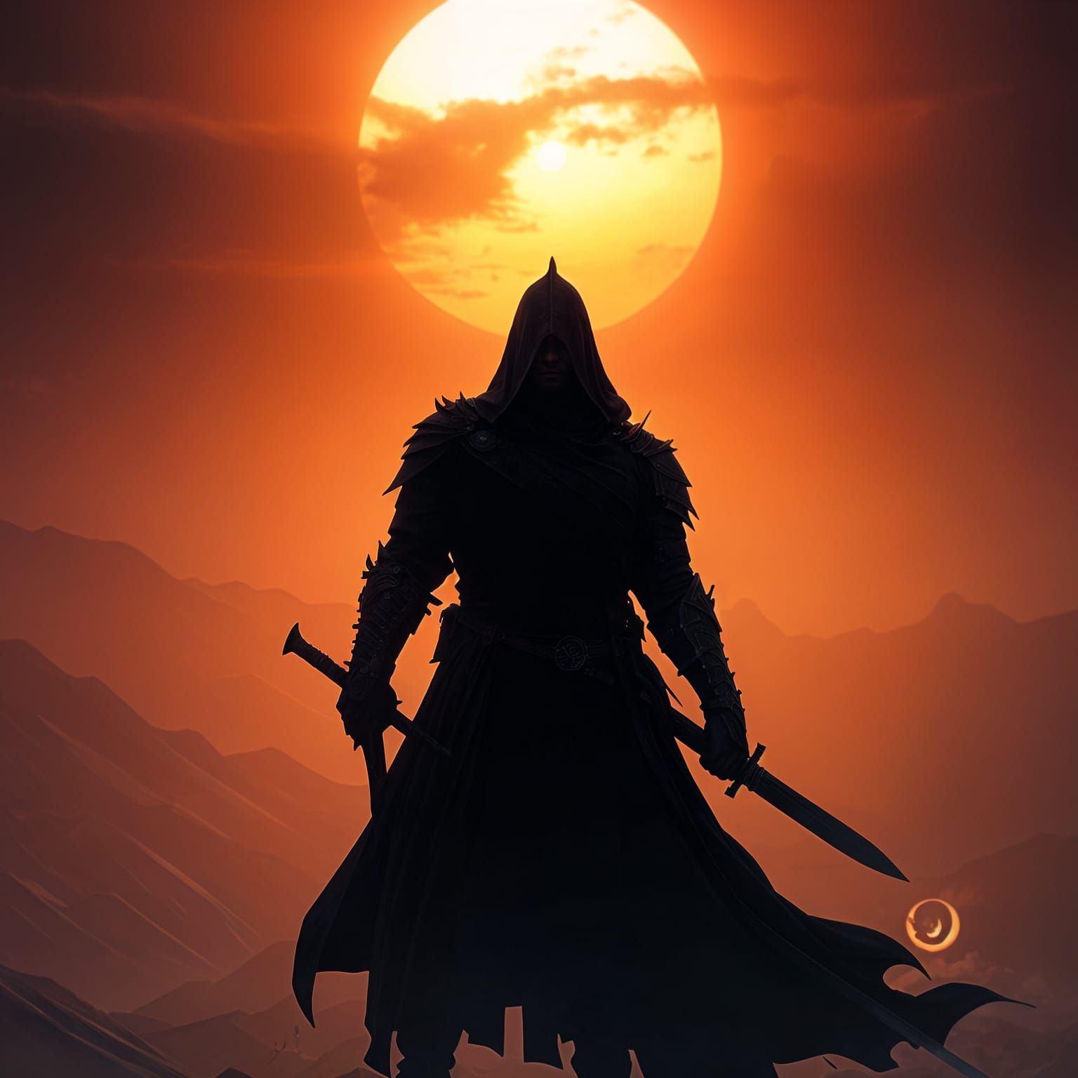 Swordsmans Silhouette Against Sunset