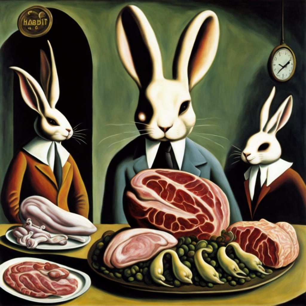 Surreal Alien Rabbit Market Inspired by Magritte and El Grec...