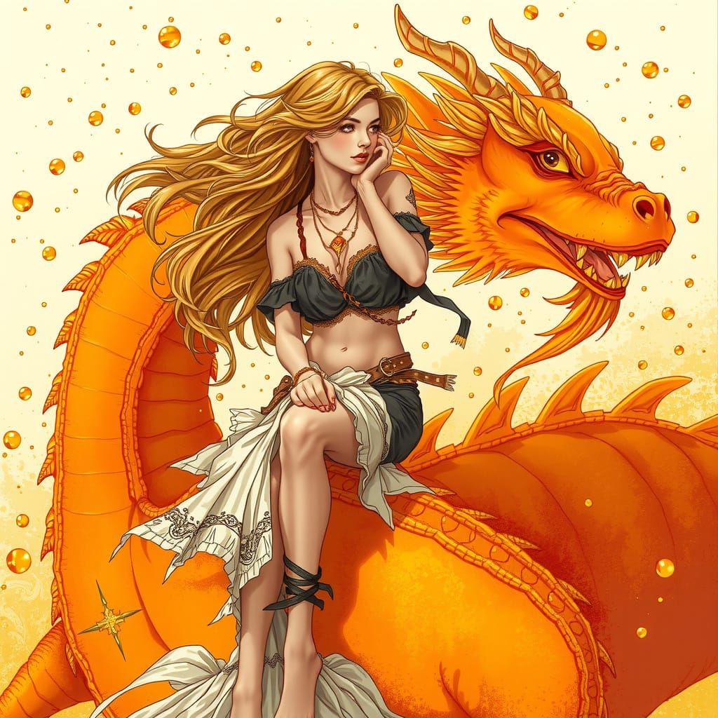 Bohemian Woman on Gummy Dragon in Soda Sea