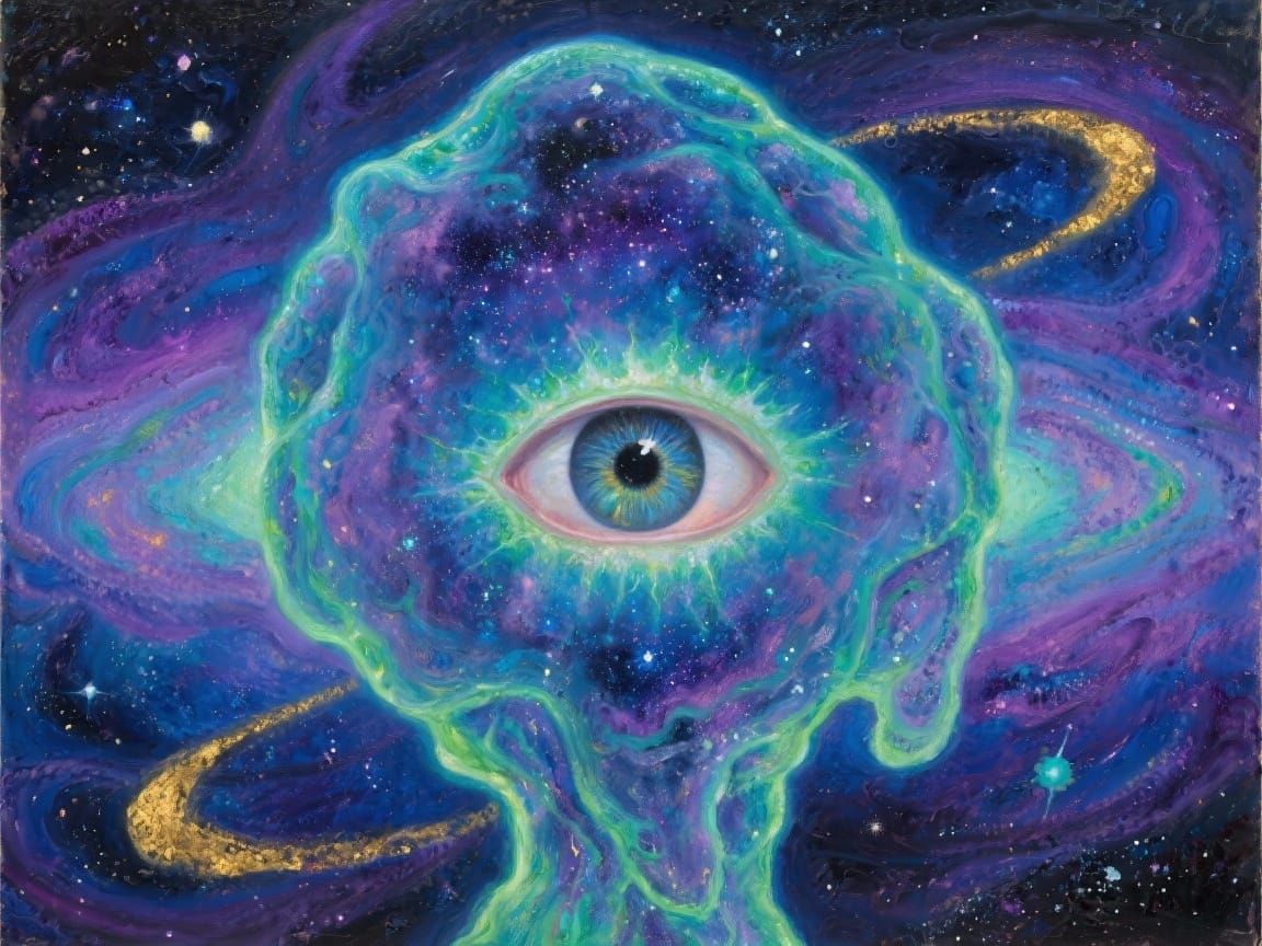 Surreal Cosmic Entity with Cosmic Eye Painting
