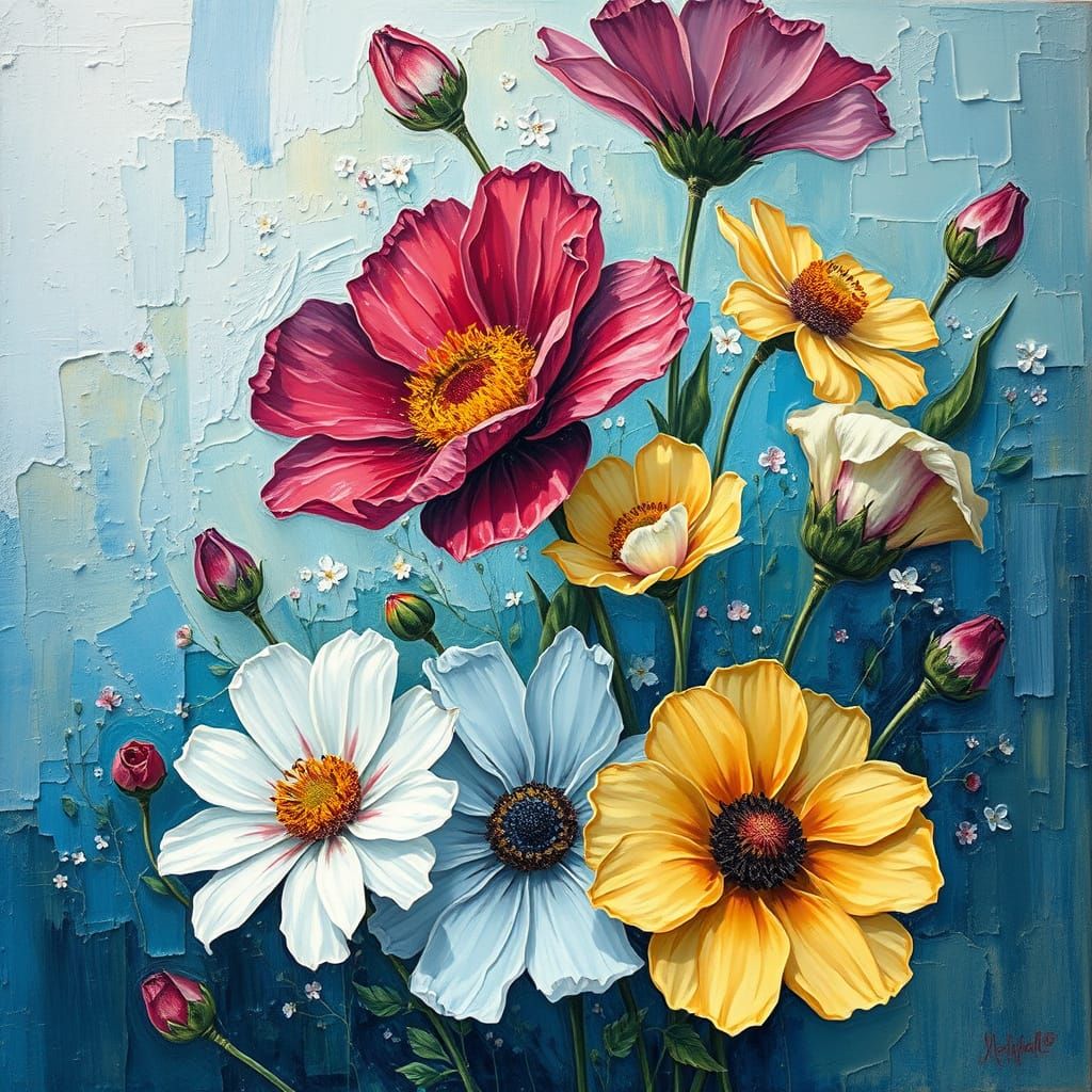 Vibrant Floral Tapestry in Neo-Impressionist Style