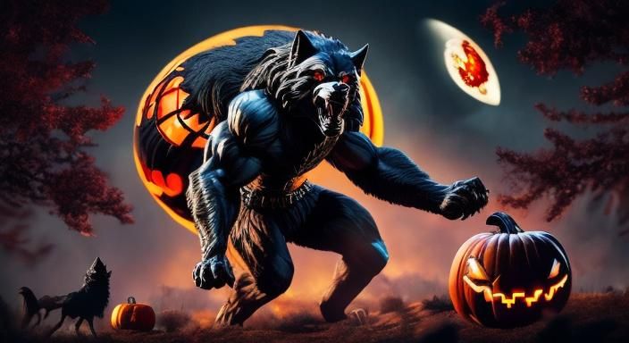 Werewolf in Heels with Halloween Pumpkin