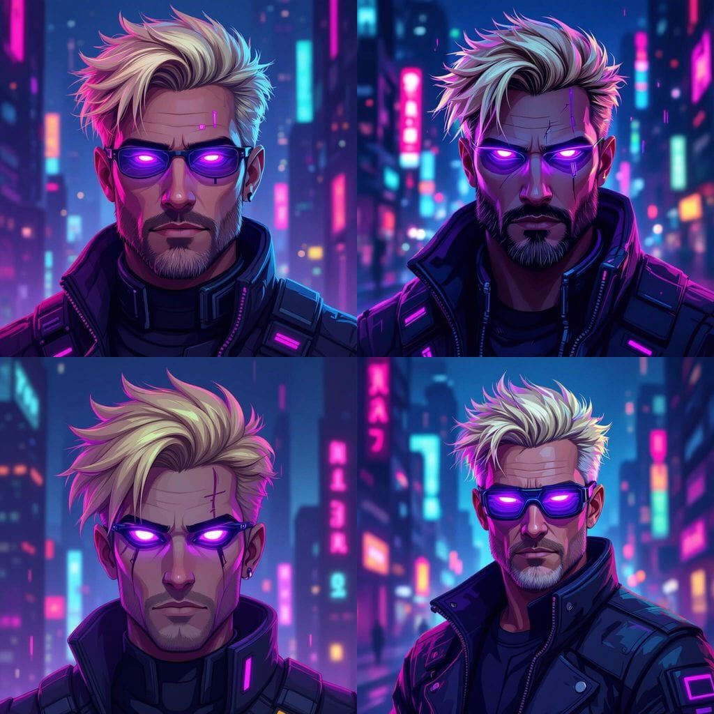 Futuristic Man Profile Picture with Neon Cityscape