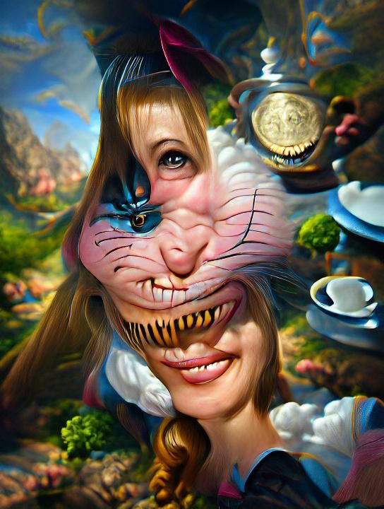 Creepy surreal Alice in Wonderland Collage