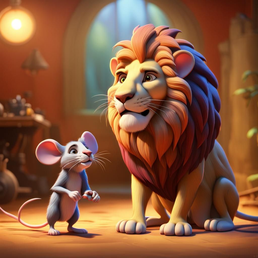 illustration for fable: the mouse and the shy lion Pixar, Disney, concept art, 3d digital art, Maya 3D, ZBrush Central 3...