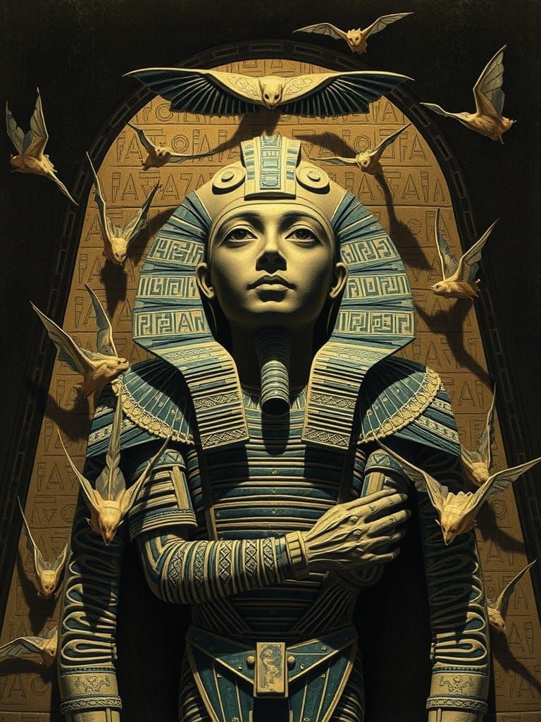 Mummy Portrait in Pyramid, Chemigram in Haniwa Style