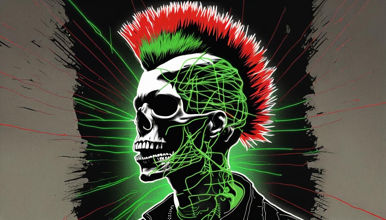 Punk Rock Skull Poster Art in Neon