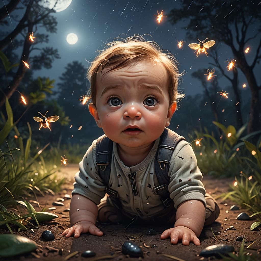 Moonlit Firefly Landing on Baby's Nose