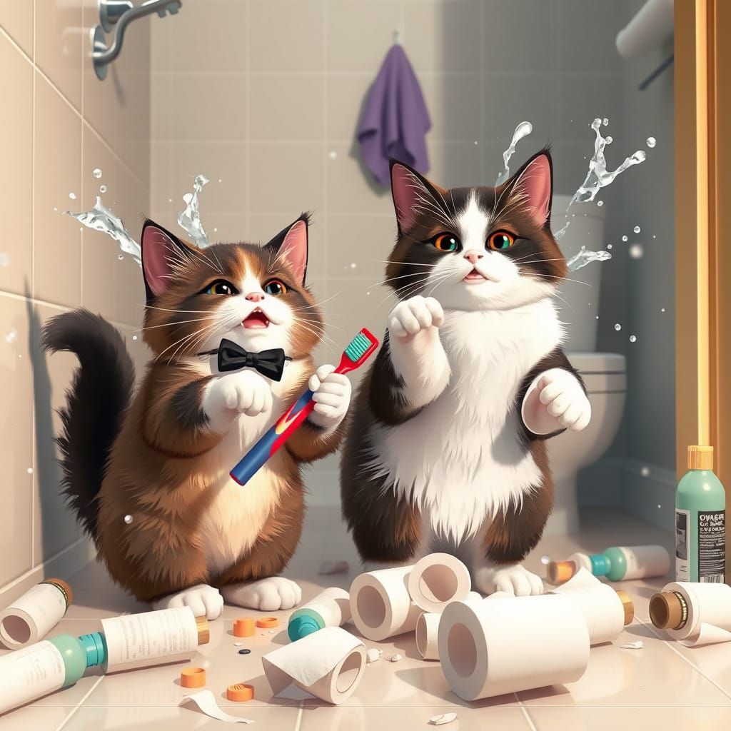 Mischief-Making Cats Unleash Chaos in a Modern Bathroom