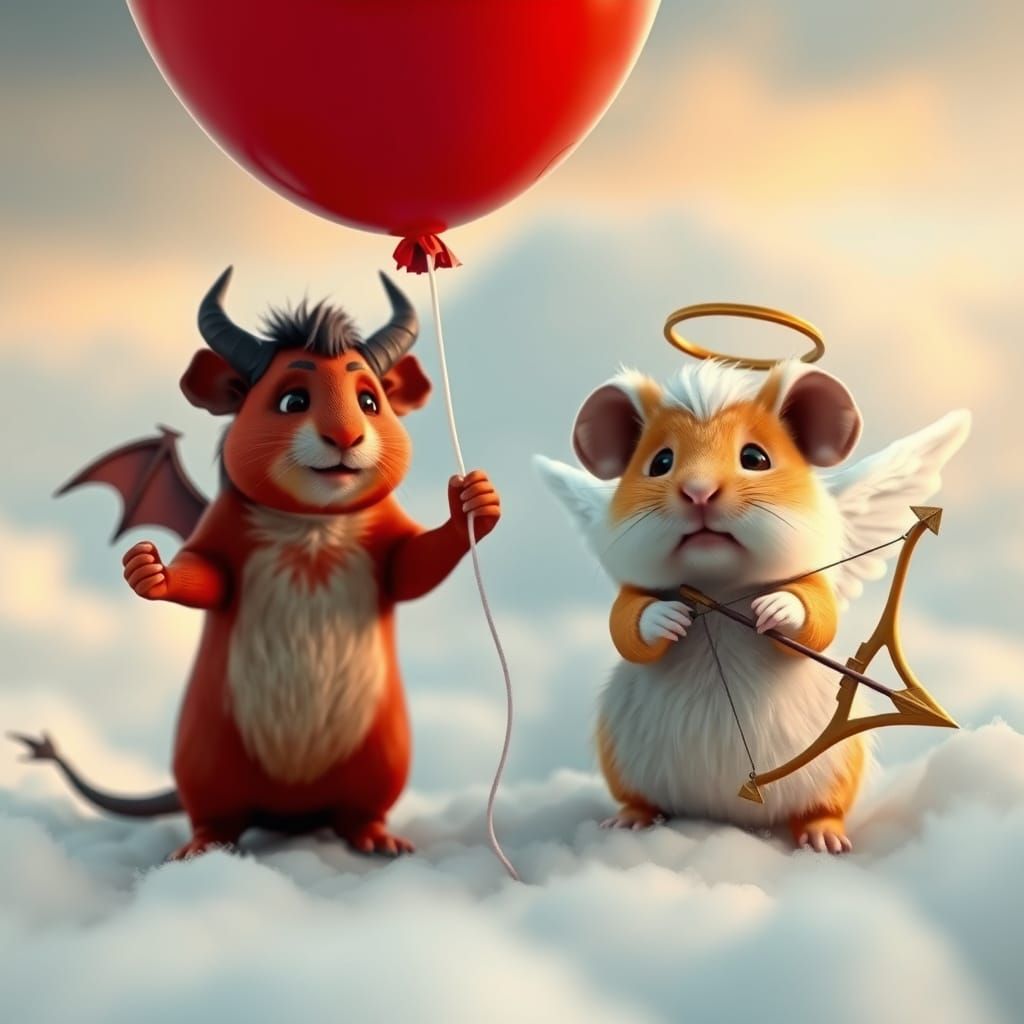 Realistic Guinea Pig Duo in Cinematic Cloud Scene