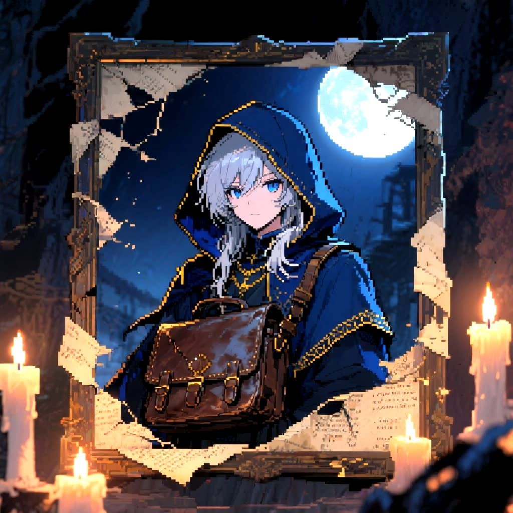 Anime Scholar in Candlelit Ruin Portrait