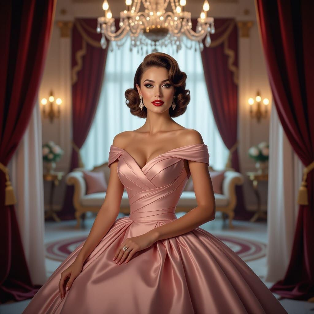 Glamorous Model in Vintage Hollywood Setting