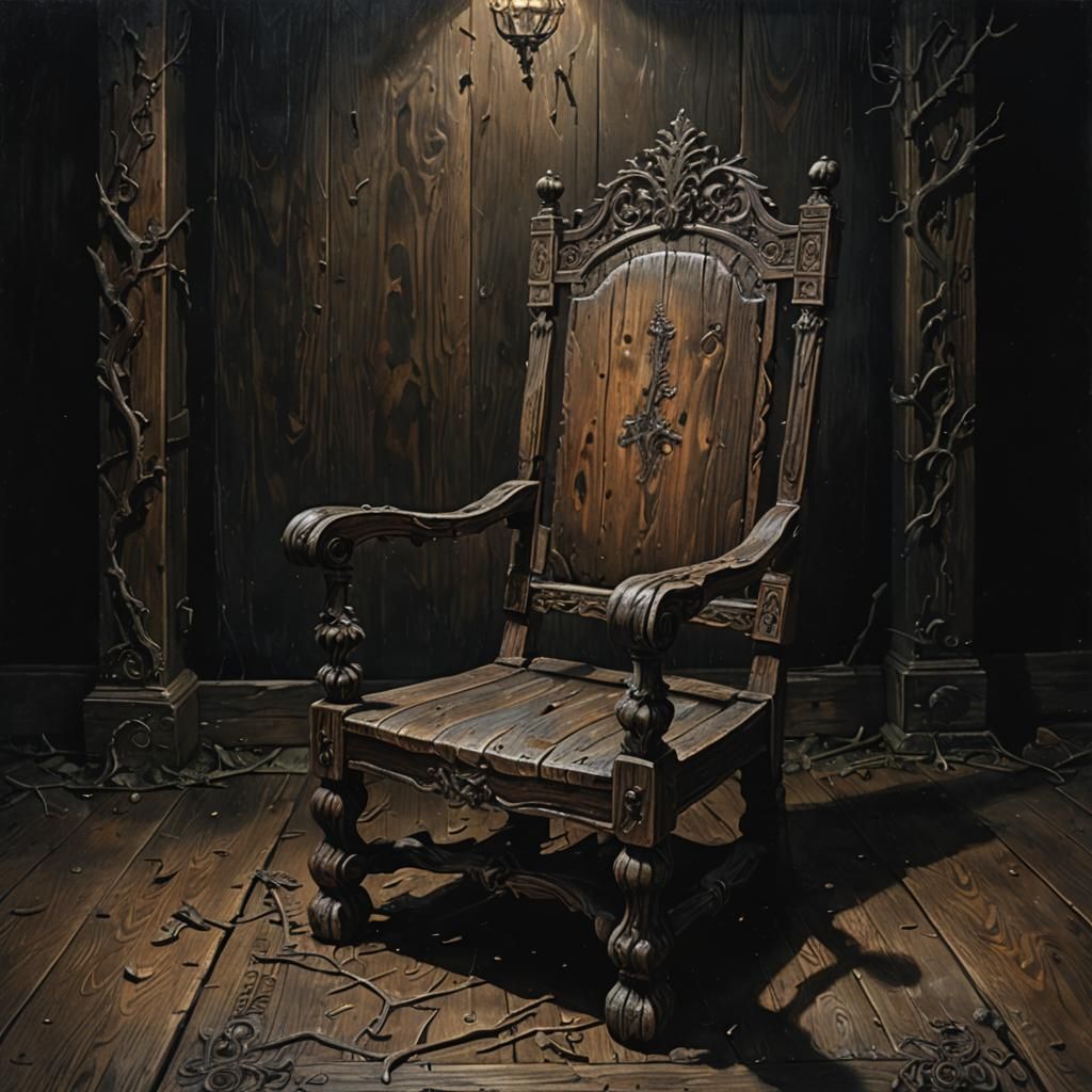 Eerie Antique Armchair with Flickering Dark Aura