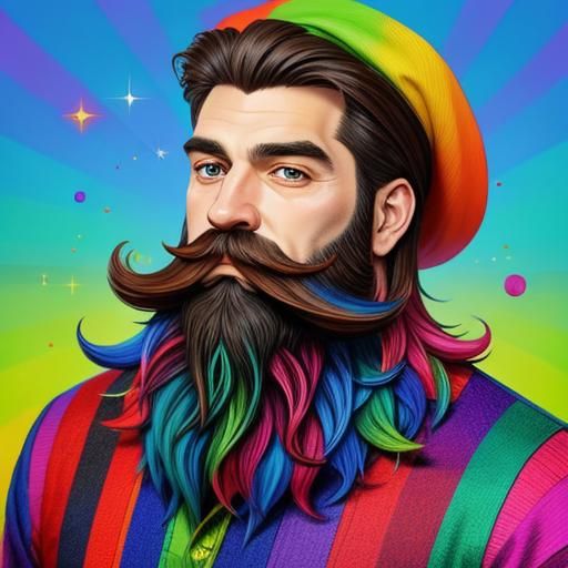 Whimsical Colorful Beard in Vibrant Style