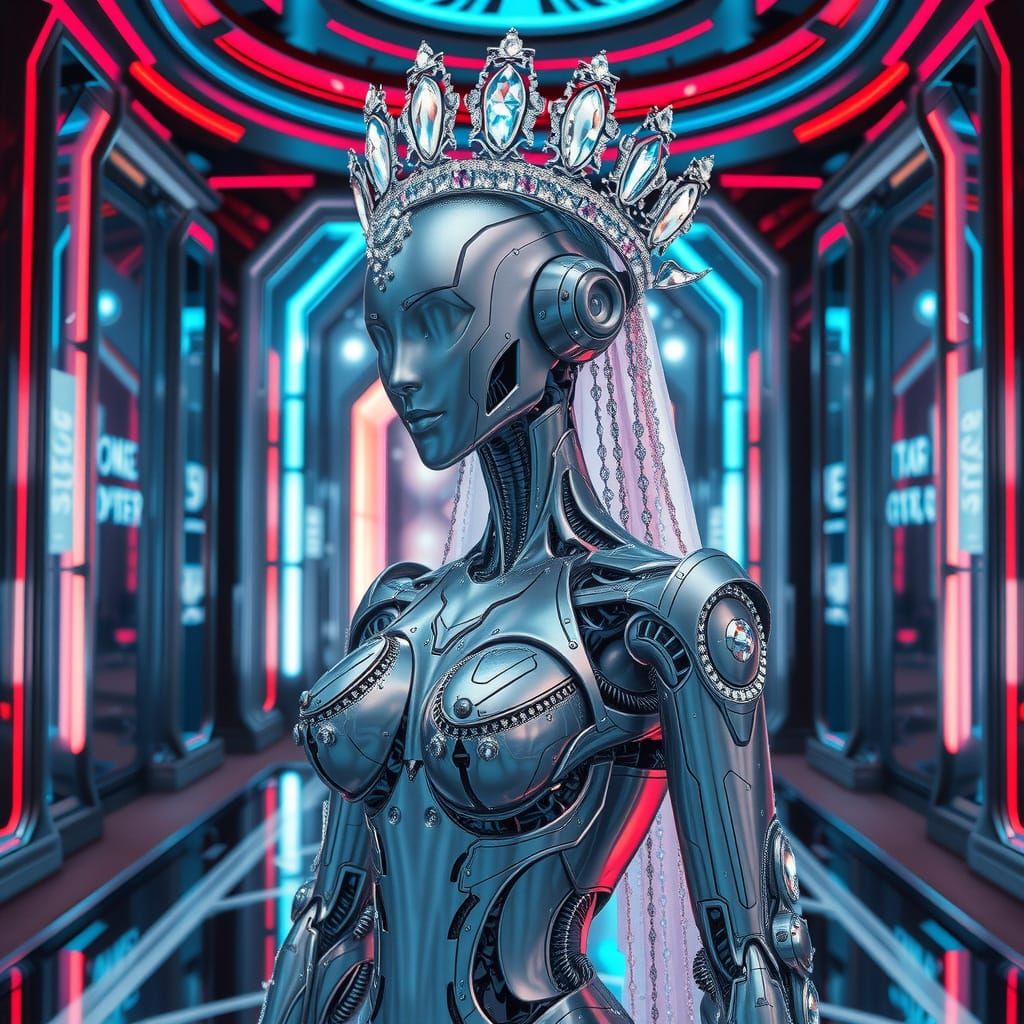 Futuristic Robot Princess in Cyberpunk Palace