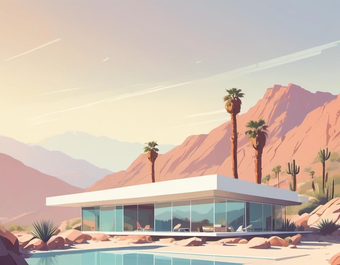Palm Springs Hillside Pavilion in Retro Vector Art
