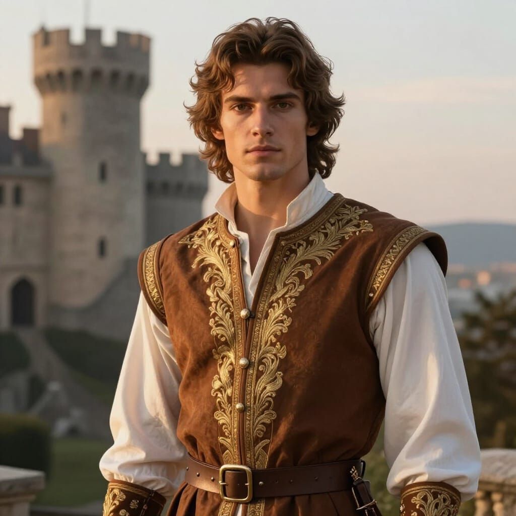 Noble Prince in Medieval Castle at Dawn