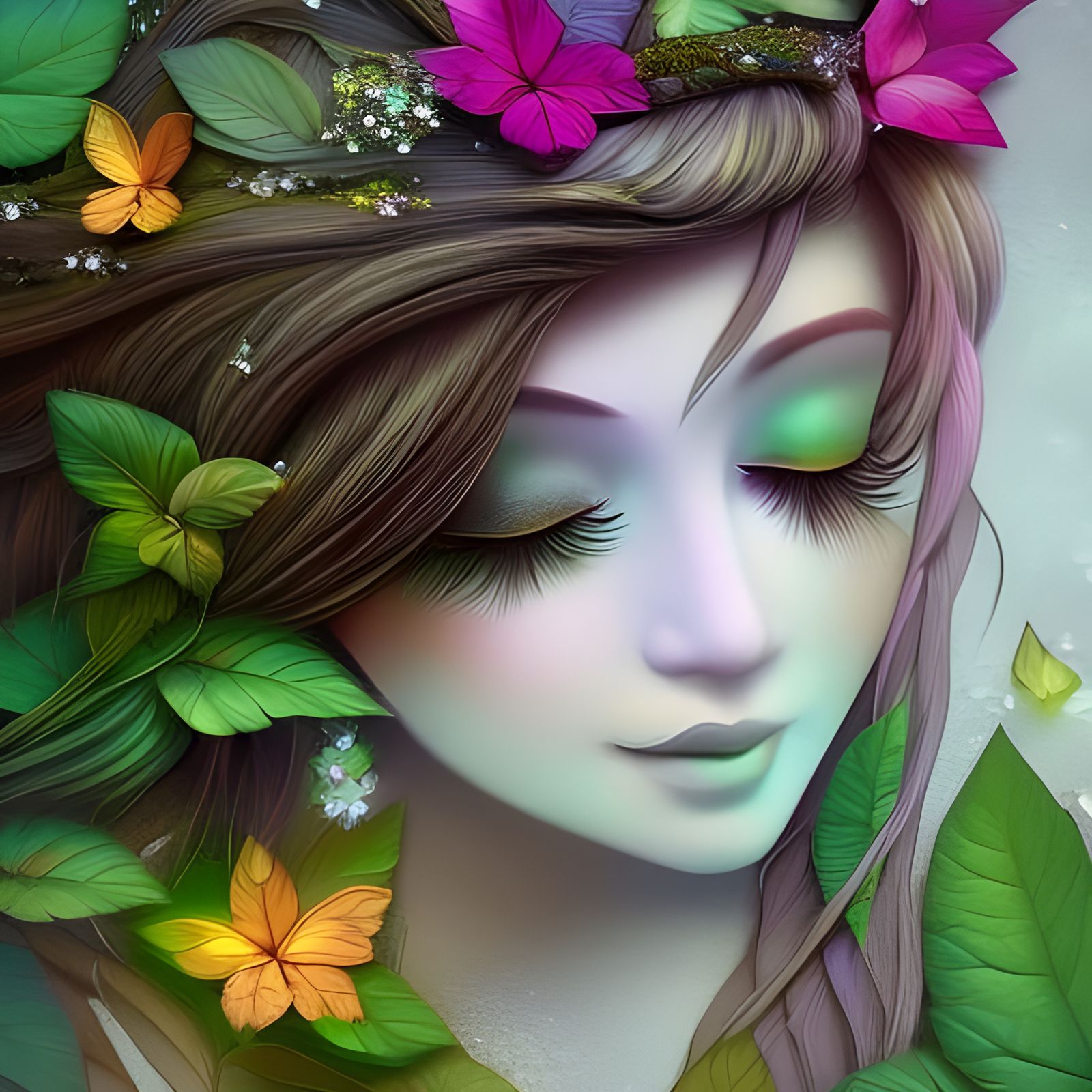 Sleeping Fairy in Romantic Style with Flowers