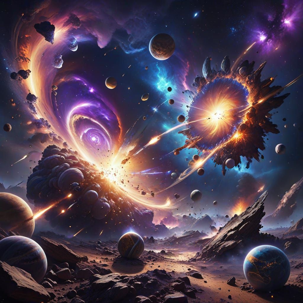 Planets Colliding in Space: A Digital Art Explosion