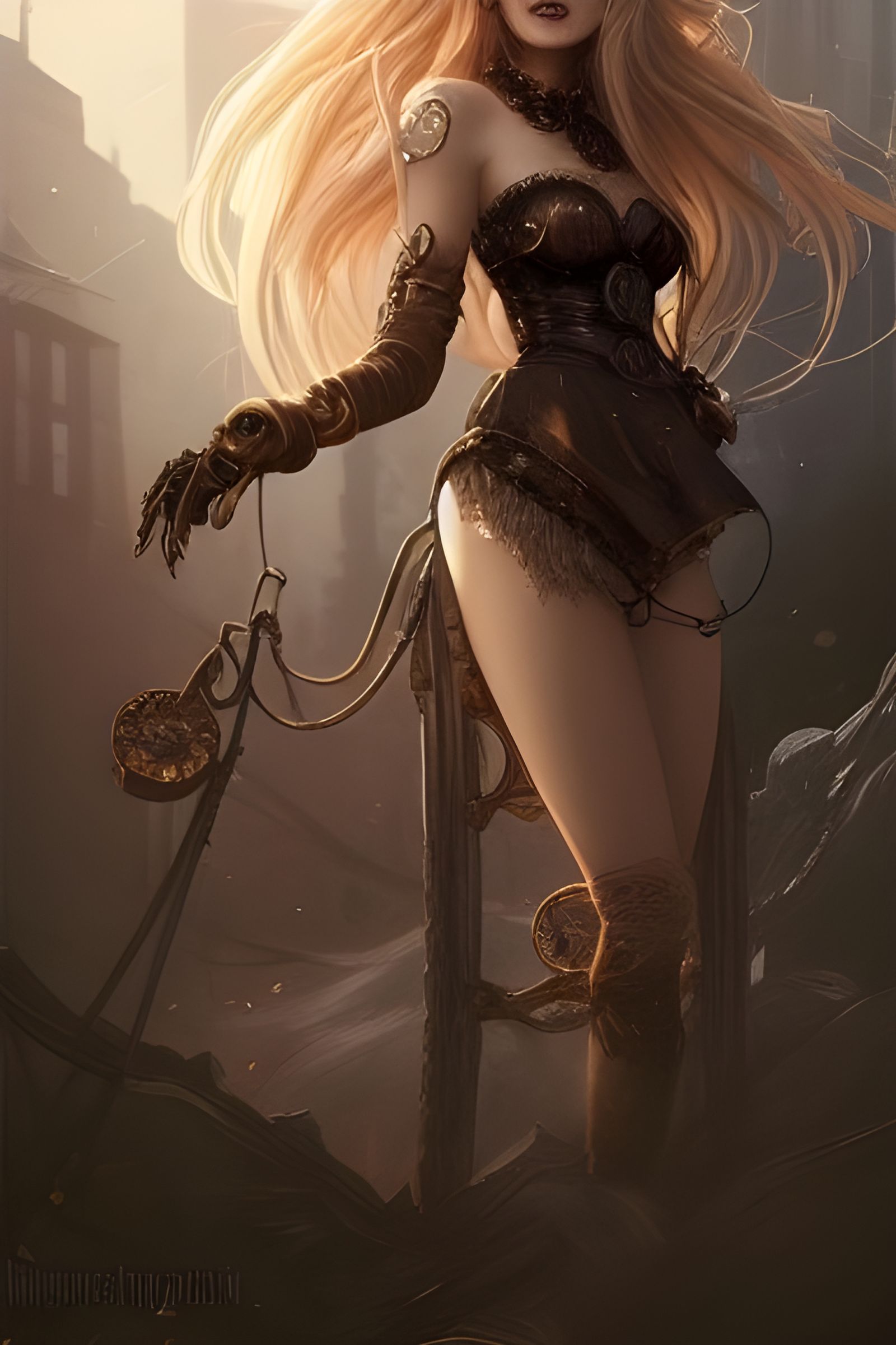 Steampunk Goddess in Hyper-Detailed Cityscape
