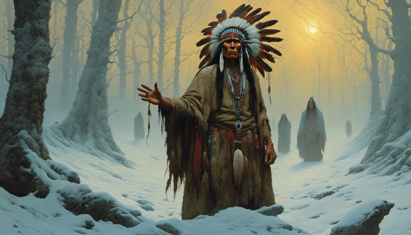 Native American Chief Confronts Shaman in Winter