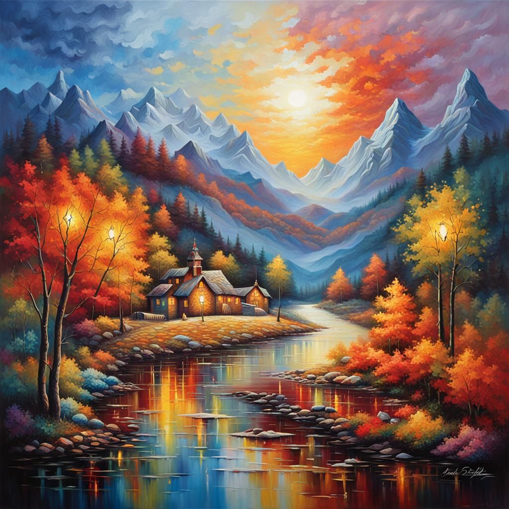 Abstract Painting with Vibrant Colors and Intricate Details