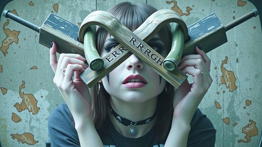 Gothic Woman with Cross in TV Screen