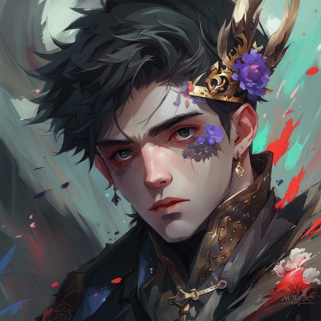 Zombiecore Prince Portrait in Gouache Style