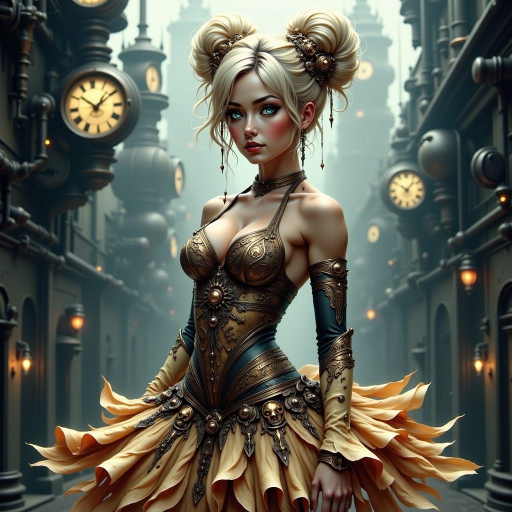 Steampunk Anime Woman in Clockwork City