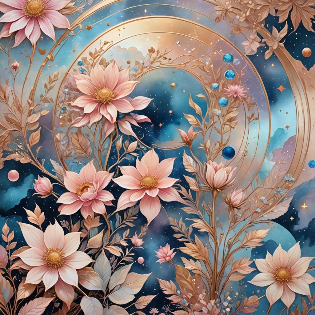 Floral Fresco in Pastel Colors, Holographic Illustration