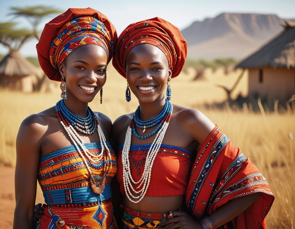 African Twin Sisters in Traditional Kikuyu Attire