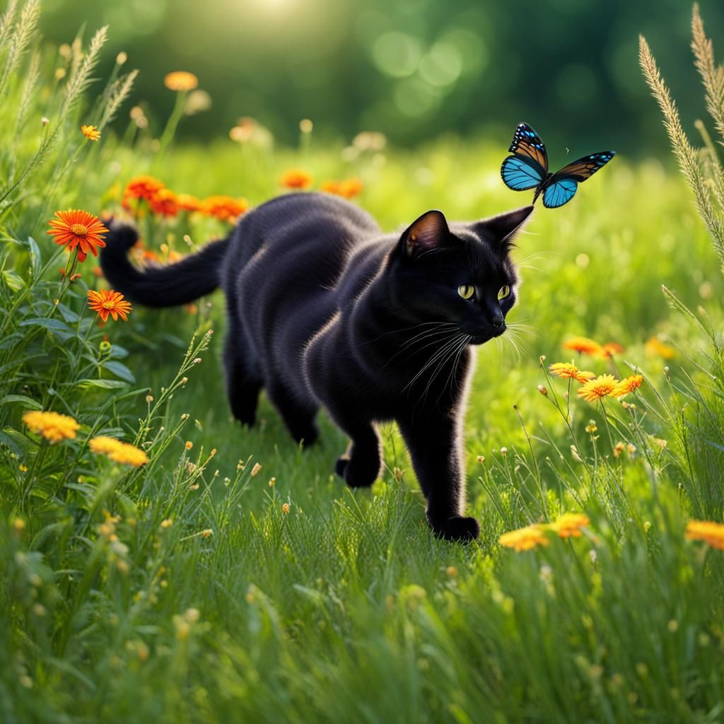 Black Cat's Sunny Day Butterfly Chase