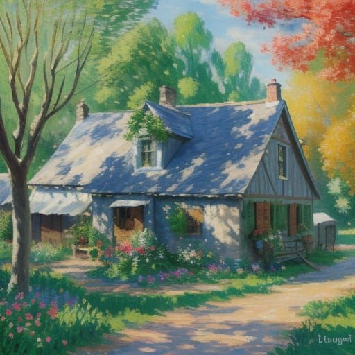 Impressionist Village Gouache Painting by Claude Monet