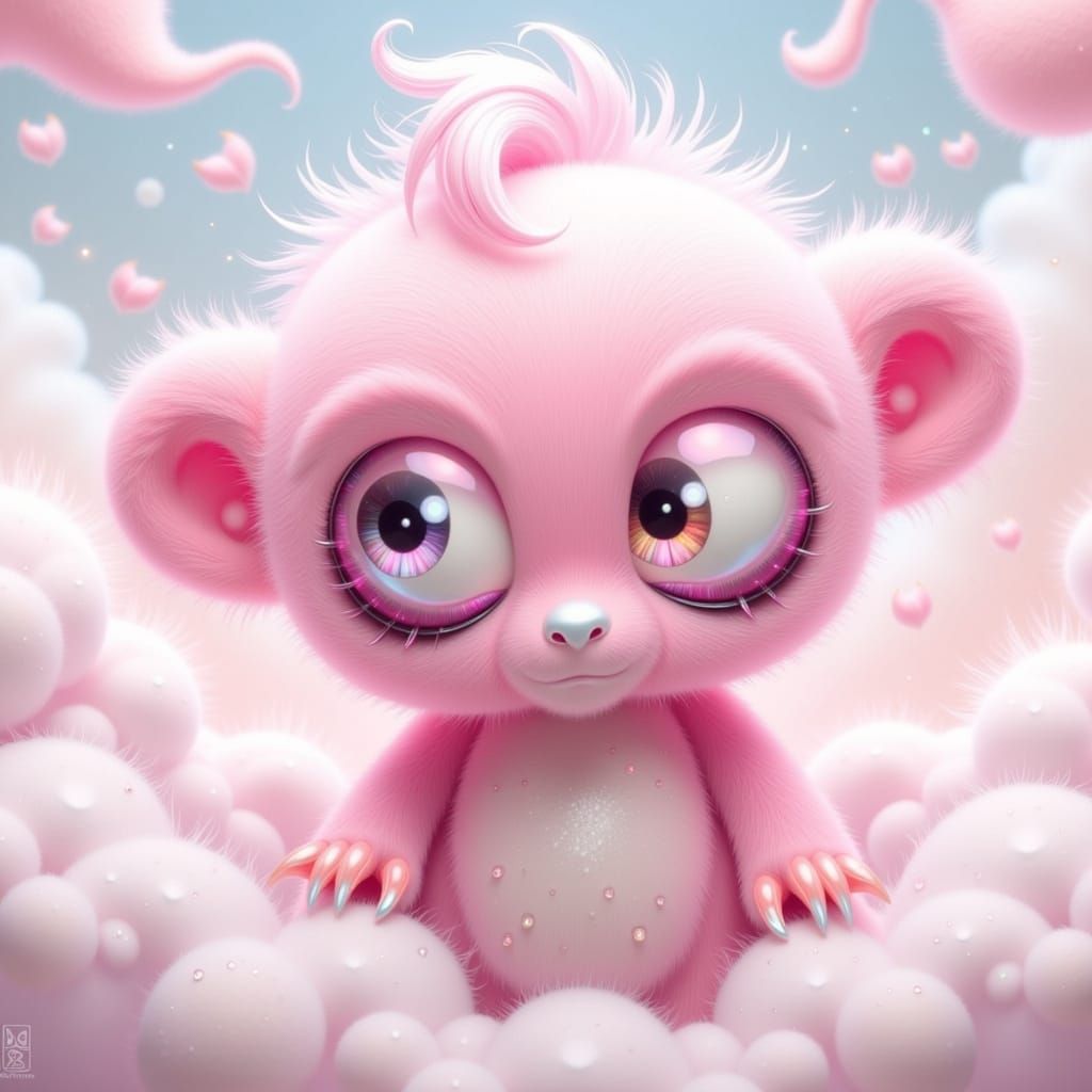 Whimsical Pastel Pink Fae in Dreamlike Clouds