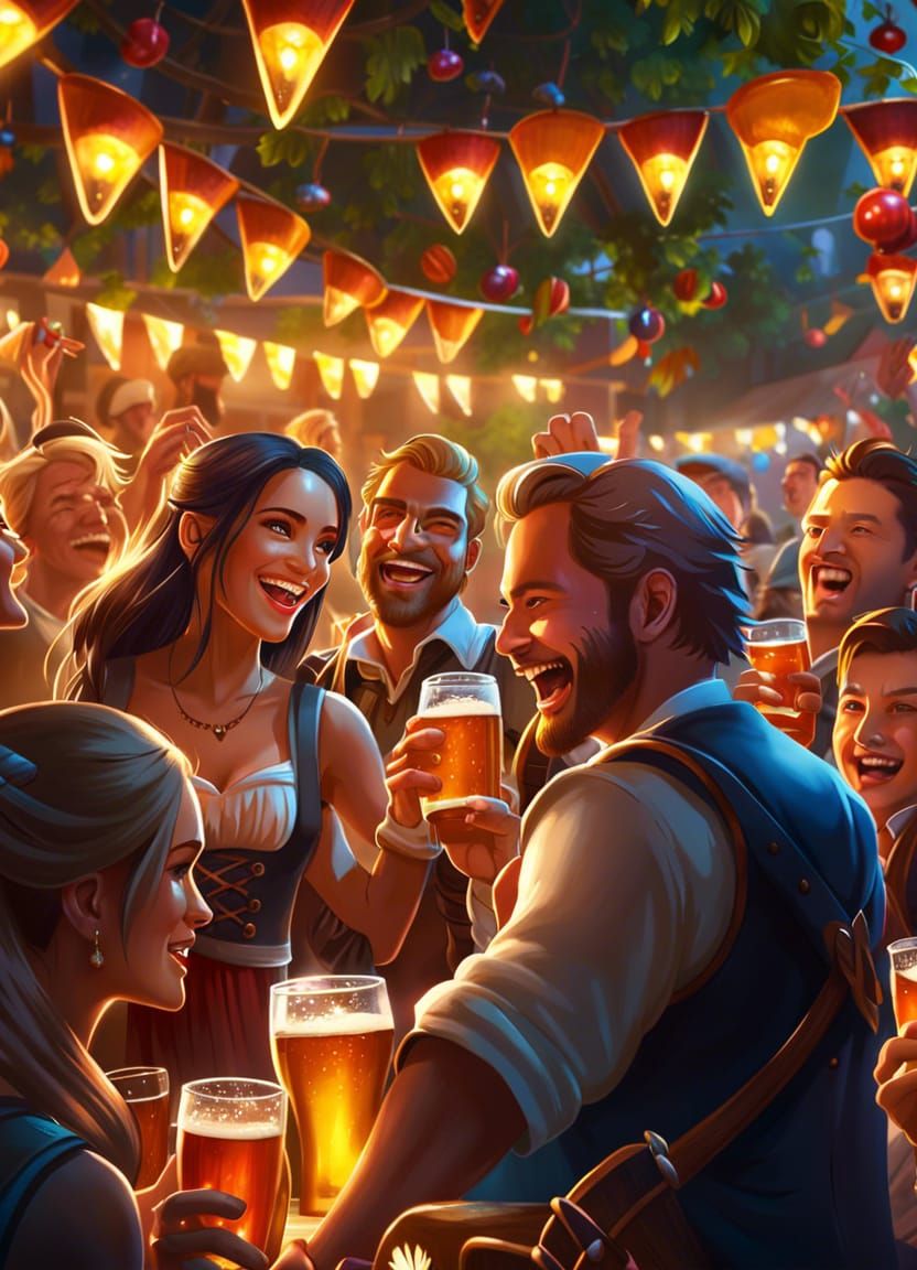 Oktoberfest Beer Garden Party: Digital Illustration