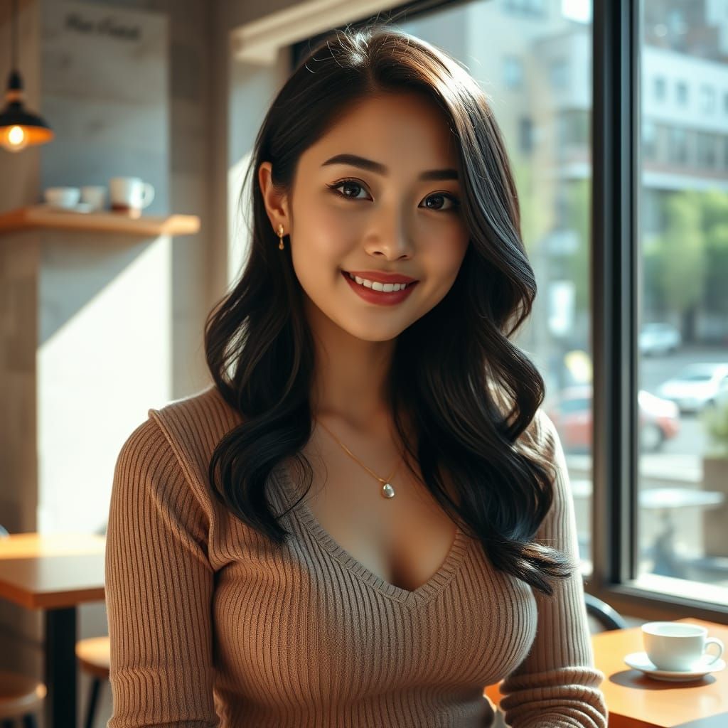 Café Portrait of Japanese Woman in Natural Light