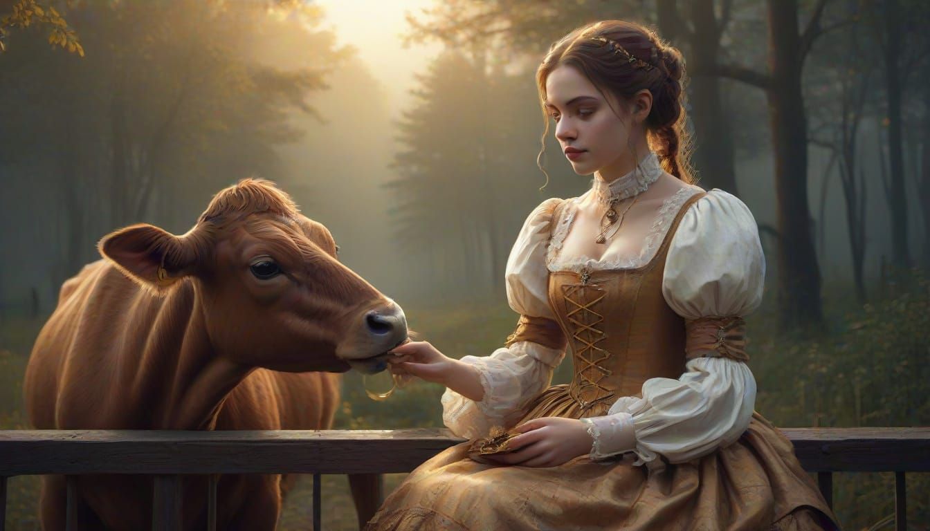 Steampunk Girl with Bitcoin and Calf