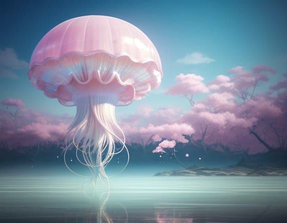Pastel Pink Jellyfish Bloom in Shabby Chic Sky