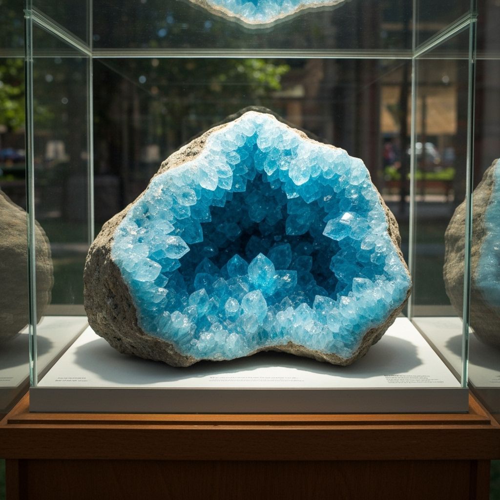 Hyperdetailed Ceruleite Geode Gemstone Display at Natural Hi...