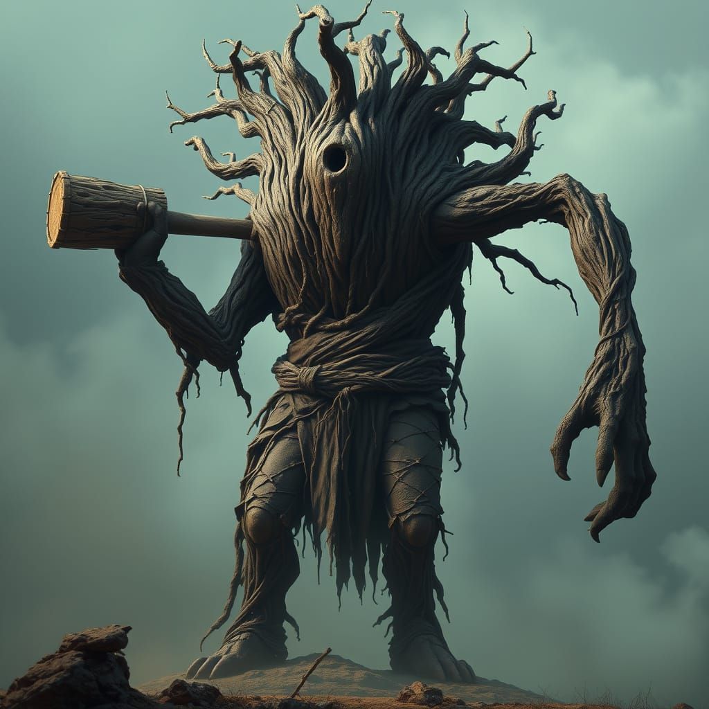 Mystical Drum Tree Being in Earthy Robes Bangs Club with For...