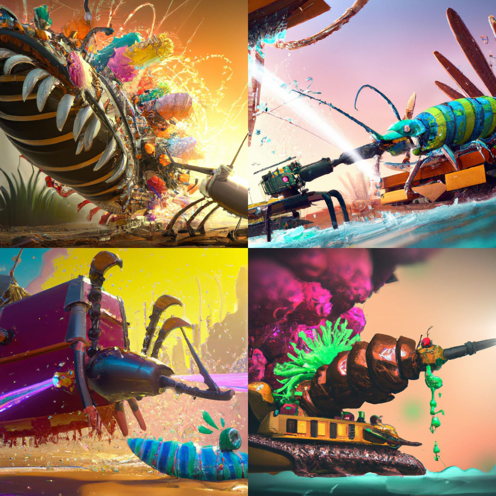 Giant Cartoon Centipede Under Attack: Hyperrealistic Splash ...