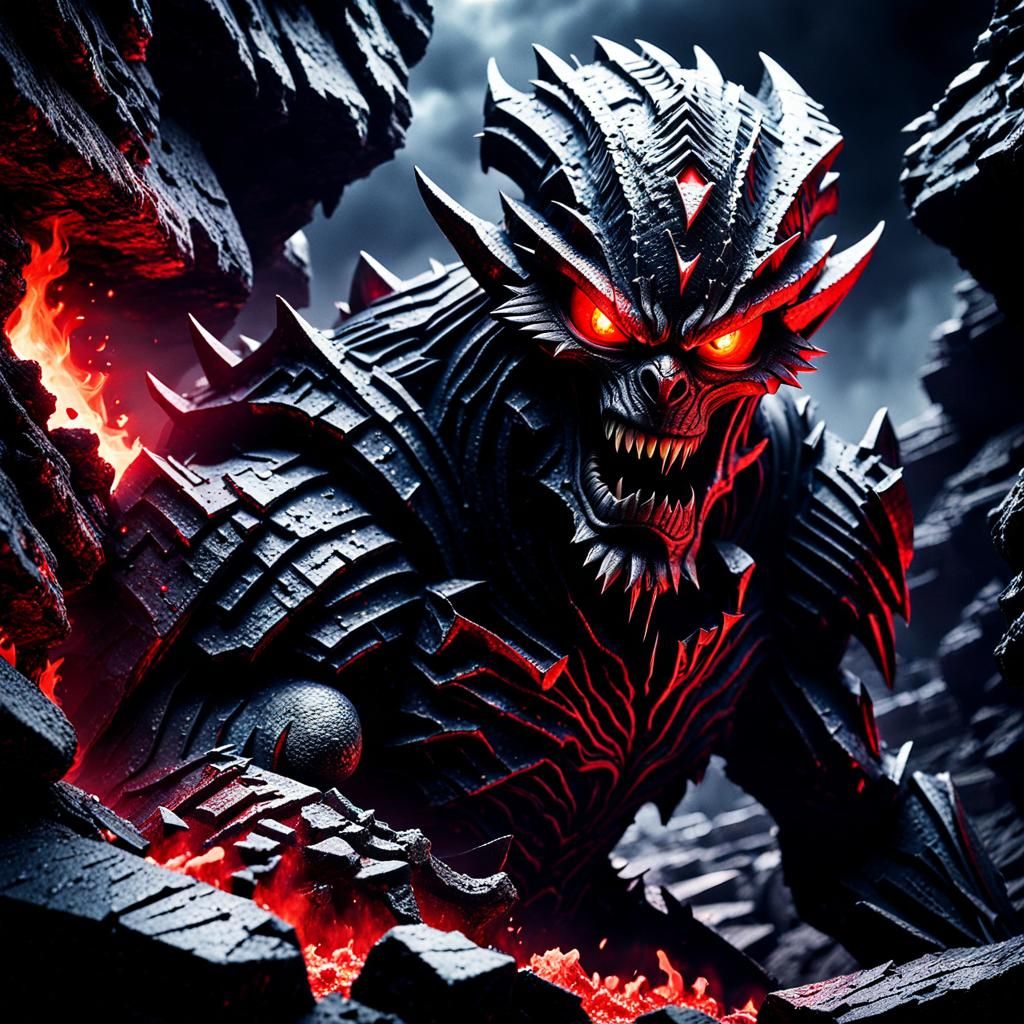 Raging Stone Alien in Dark Fantasy Horror Style