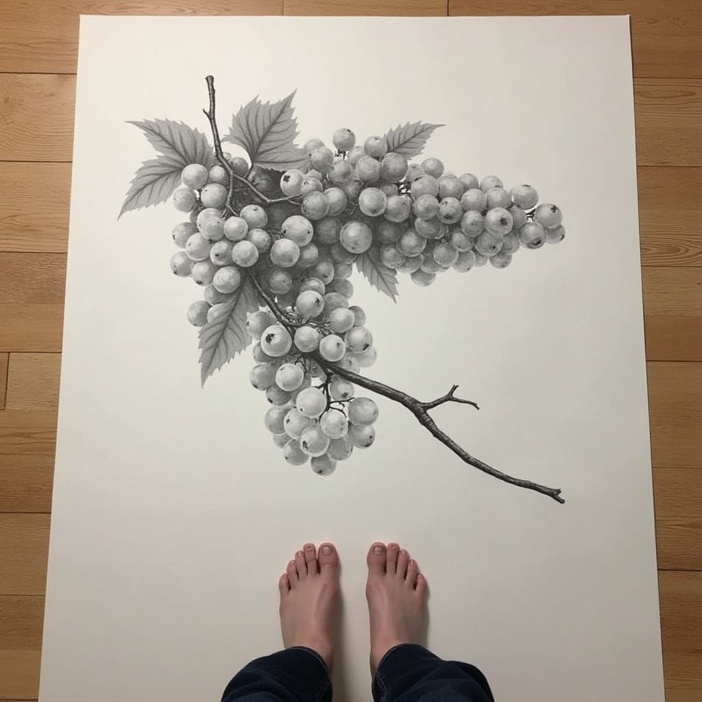 Artist Creates Large Vine Charcoal Drawing of Grapes