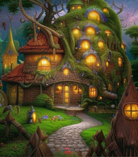 Magical Wizard's Hut in Swamp: Detailed Digital Illustration