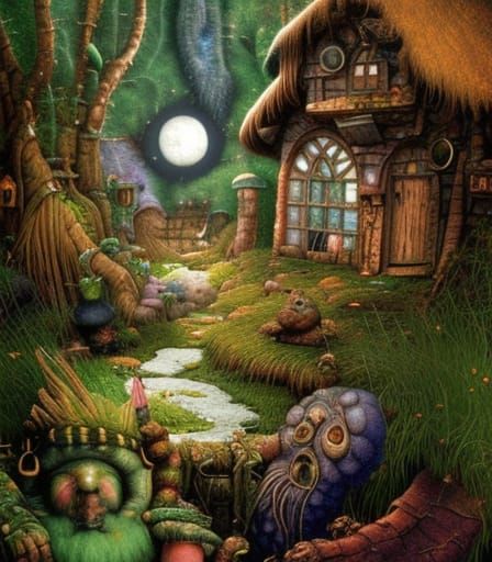 Magical Wizard's Hut in Swamp: Digital Illustration